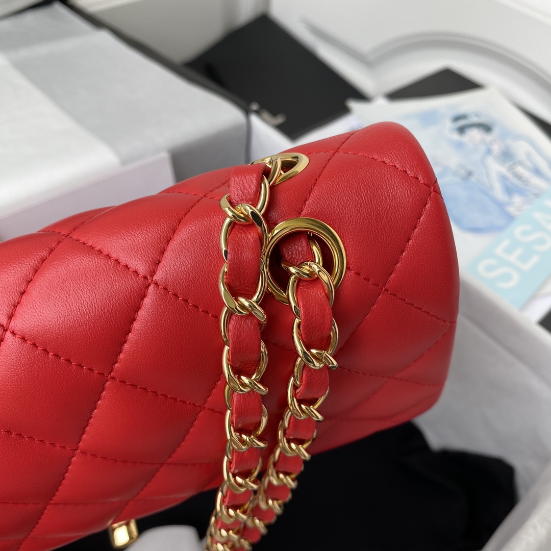 Classic Flap Lambskin Bag A01113 Red/Gold